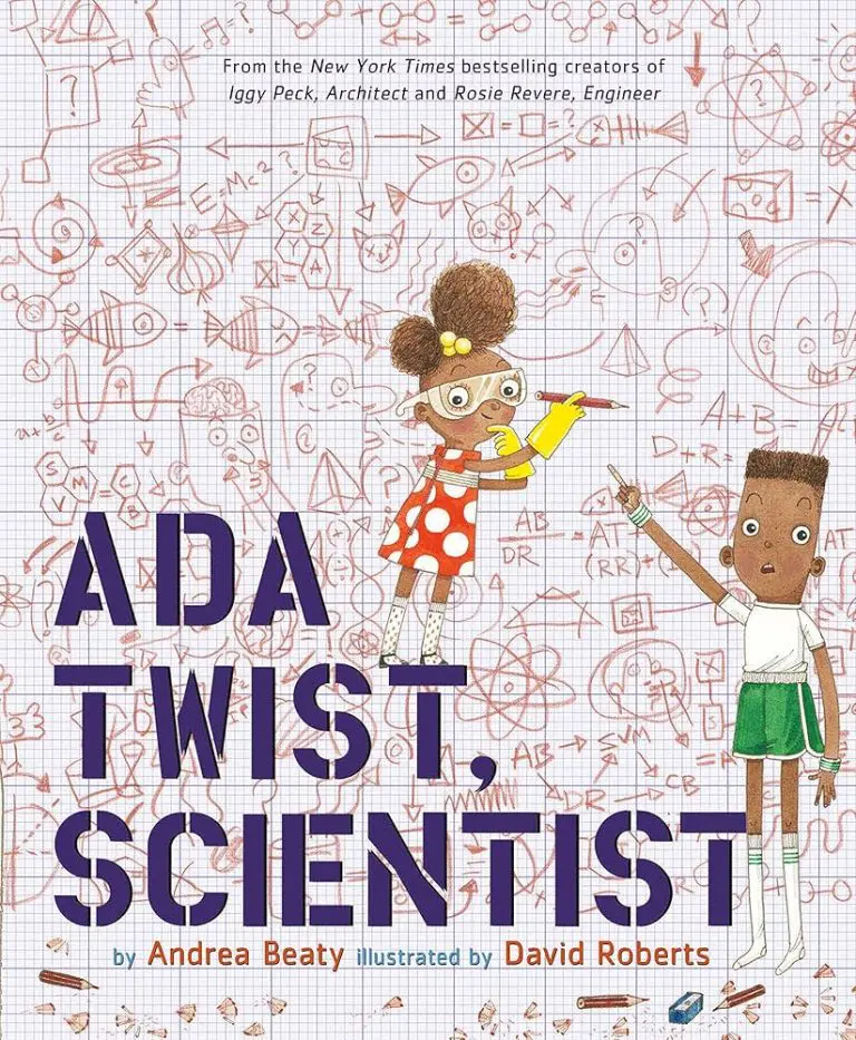 cover art for ada twist scientist, two kids doing science arithmetic on math paper