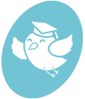 solid bird with hat blue icon